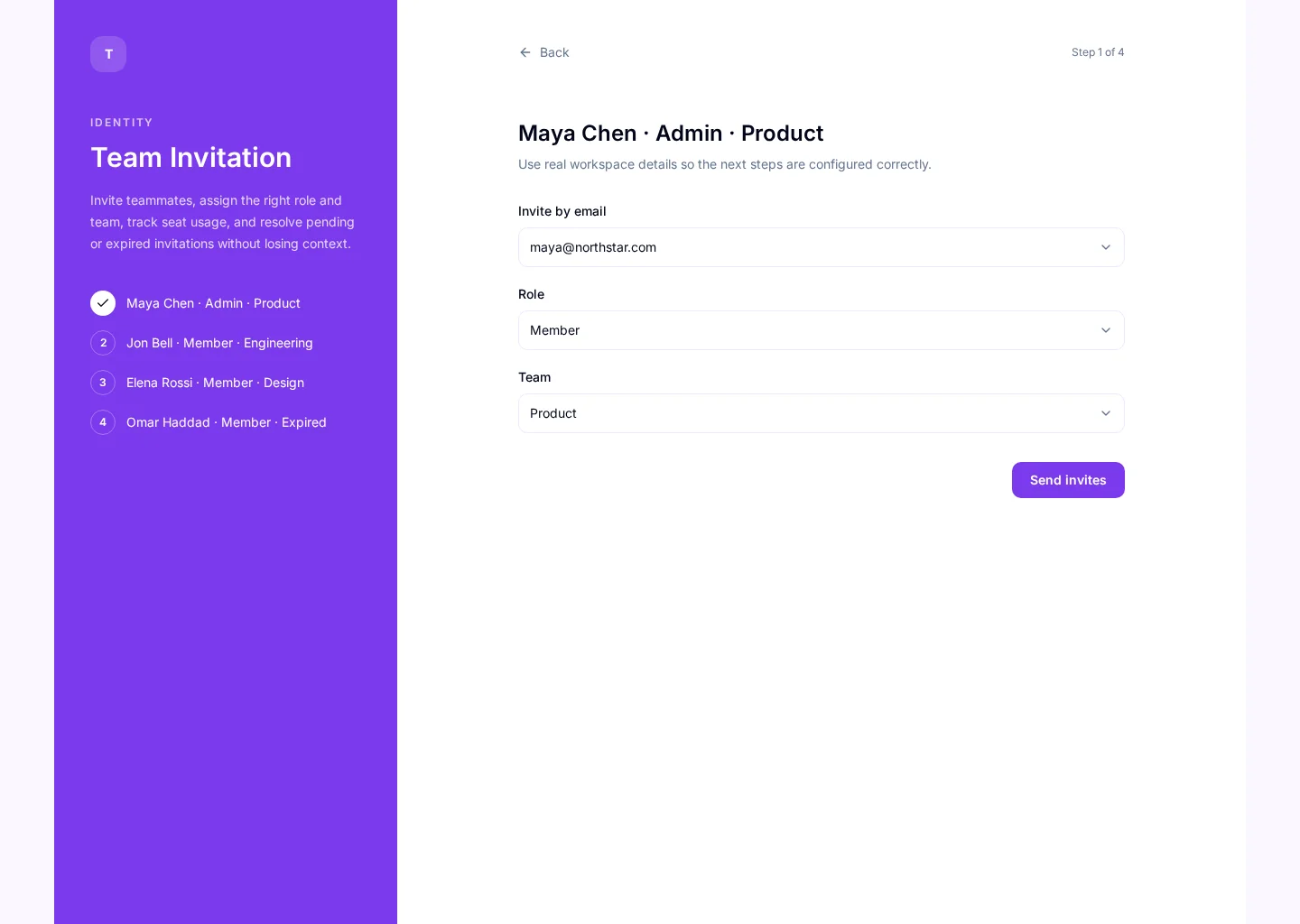 Team Invitation user interface with Members and Invitations sections
