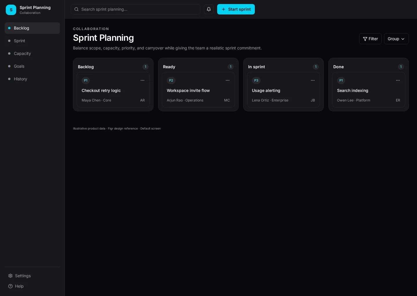 Sprint Planning interface with Backlog and Sprint sections