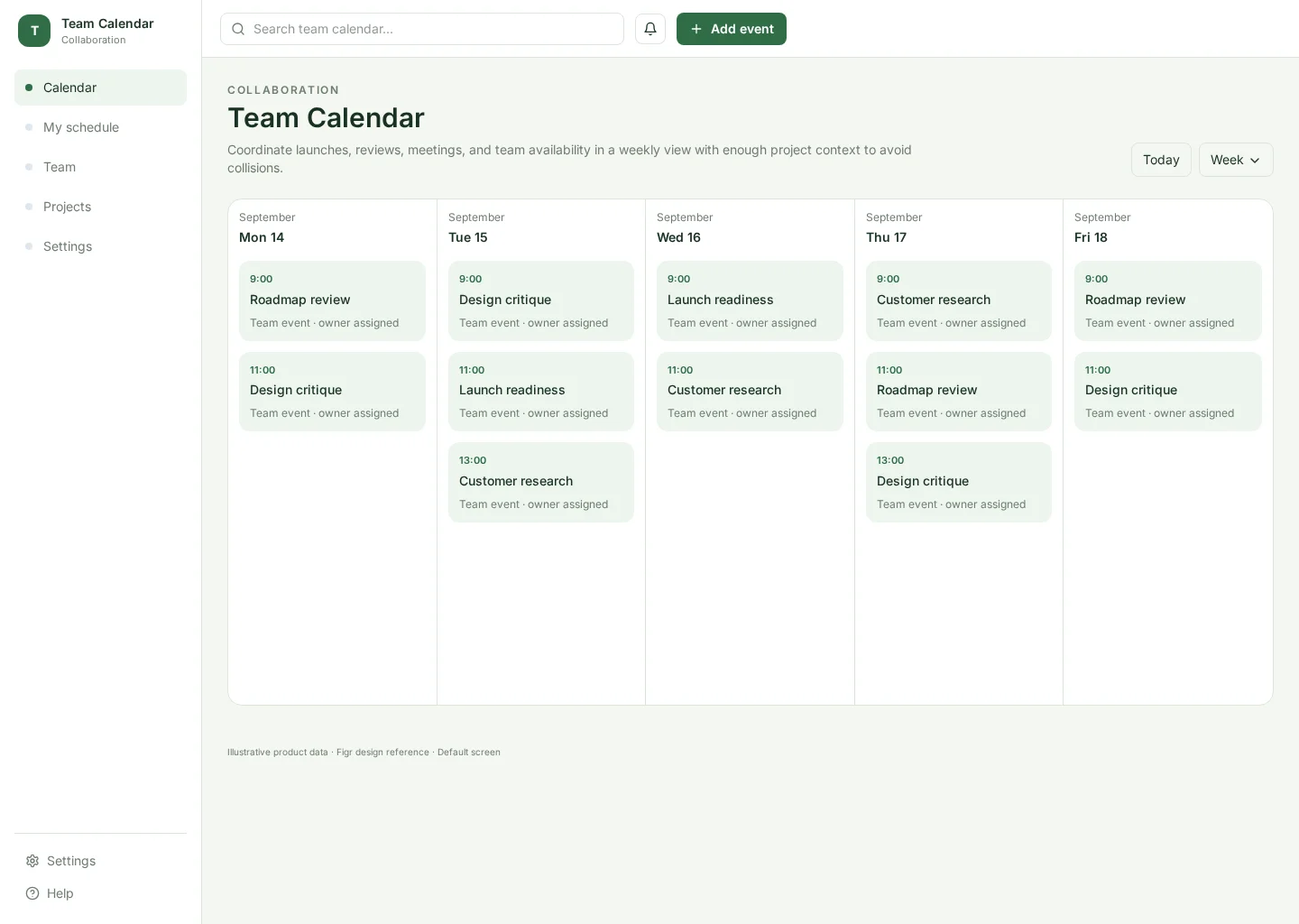 Team Calendar interface with Calendar and My schedule sections