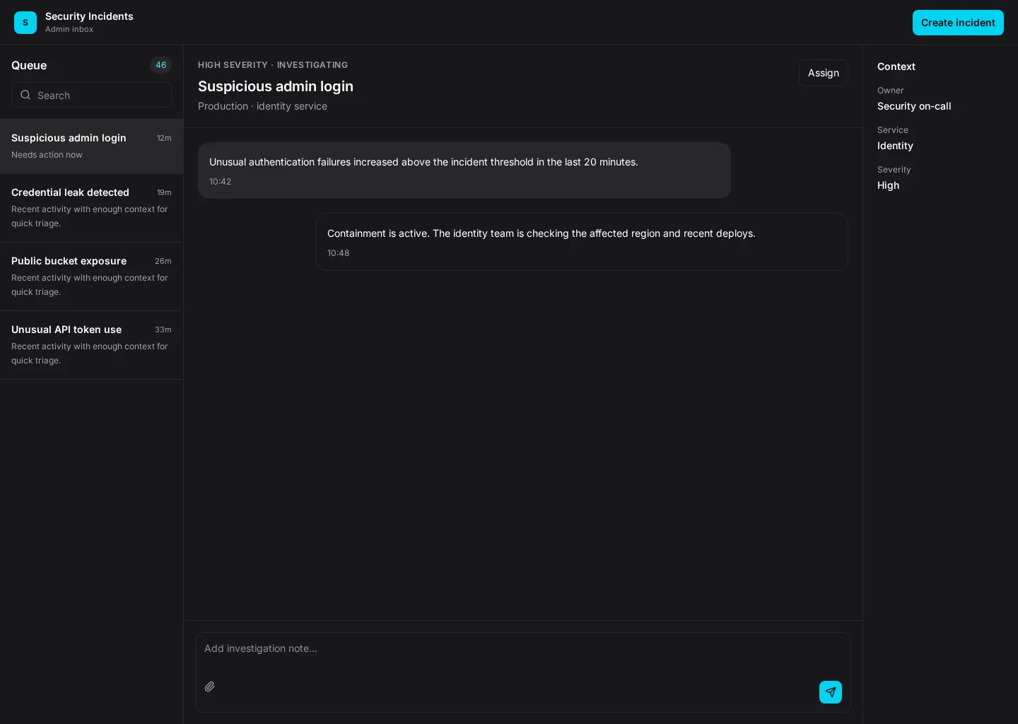 Security Incidents interface with Incidents and Alerts sections