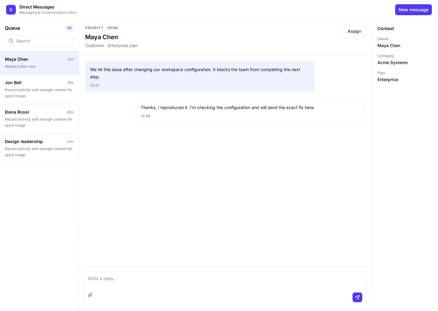 Direct Messages UI template screenshot