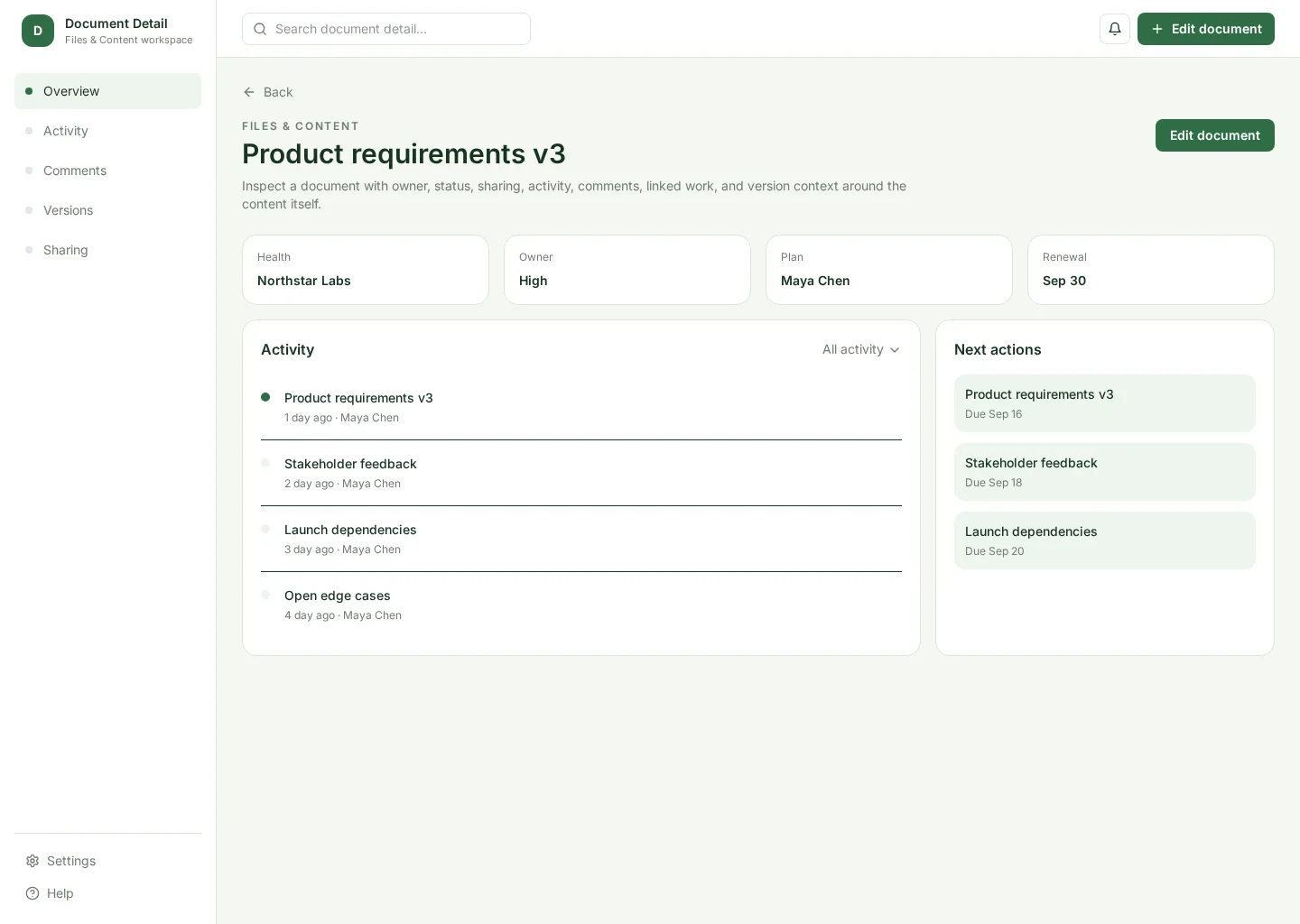 Document Detail UI template screenshot