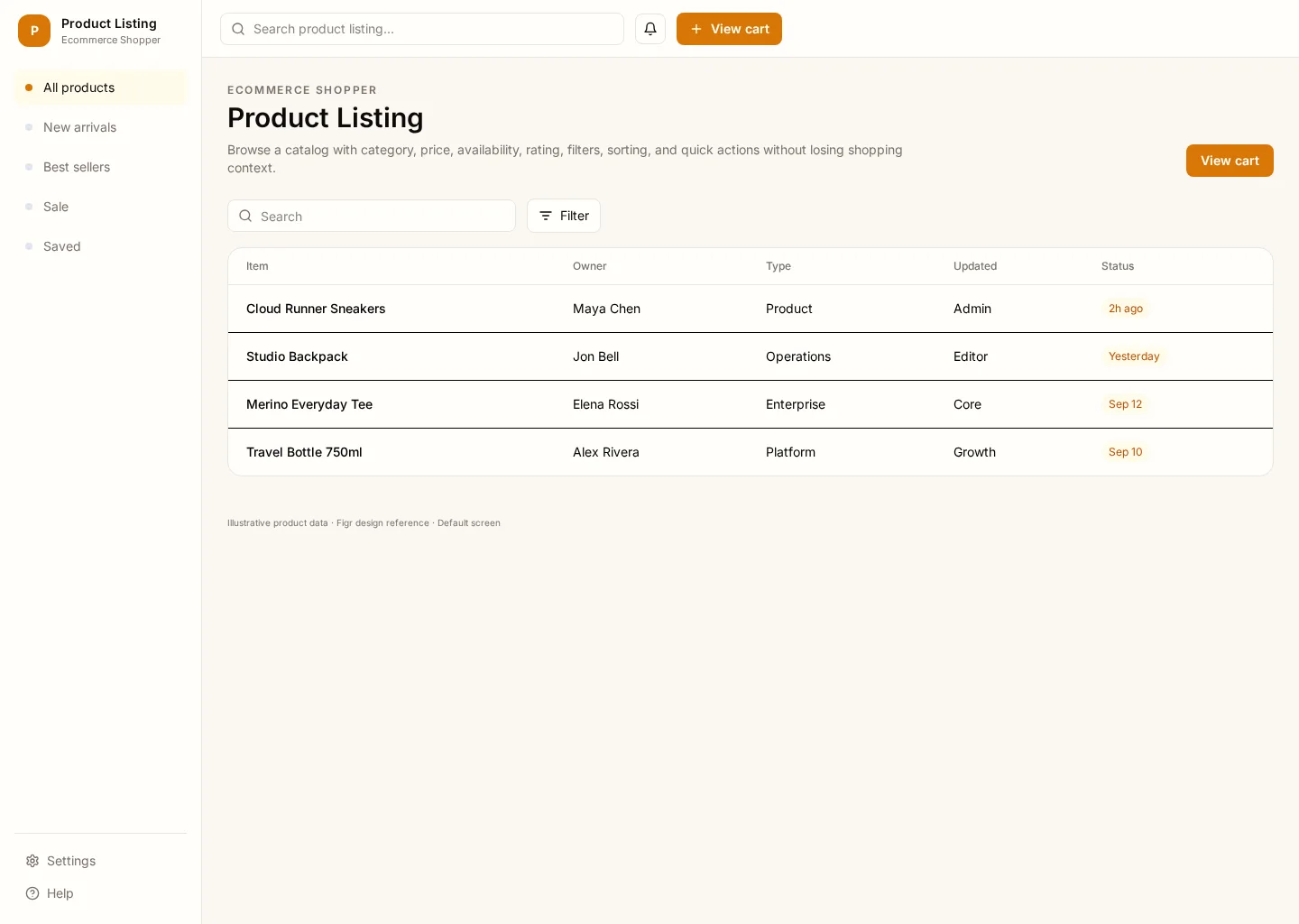 Product Listing UI template screenshot