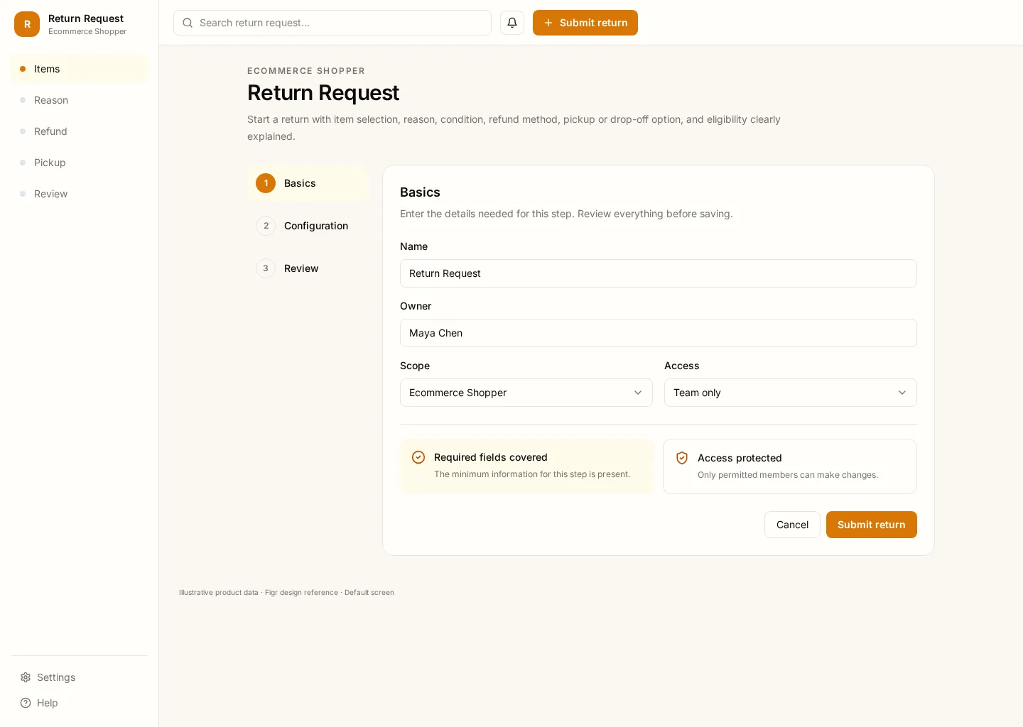 Return Request UI template screenshot