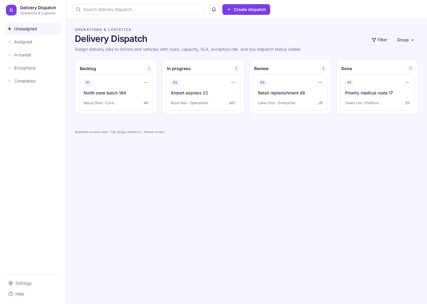 Delivery Dispatch UI template screenshot