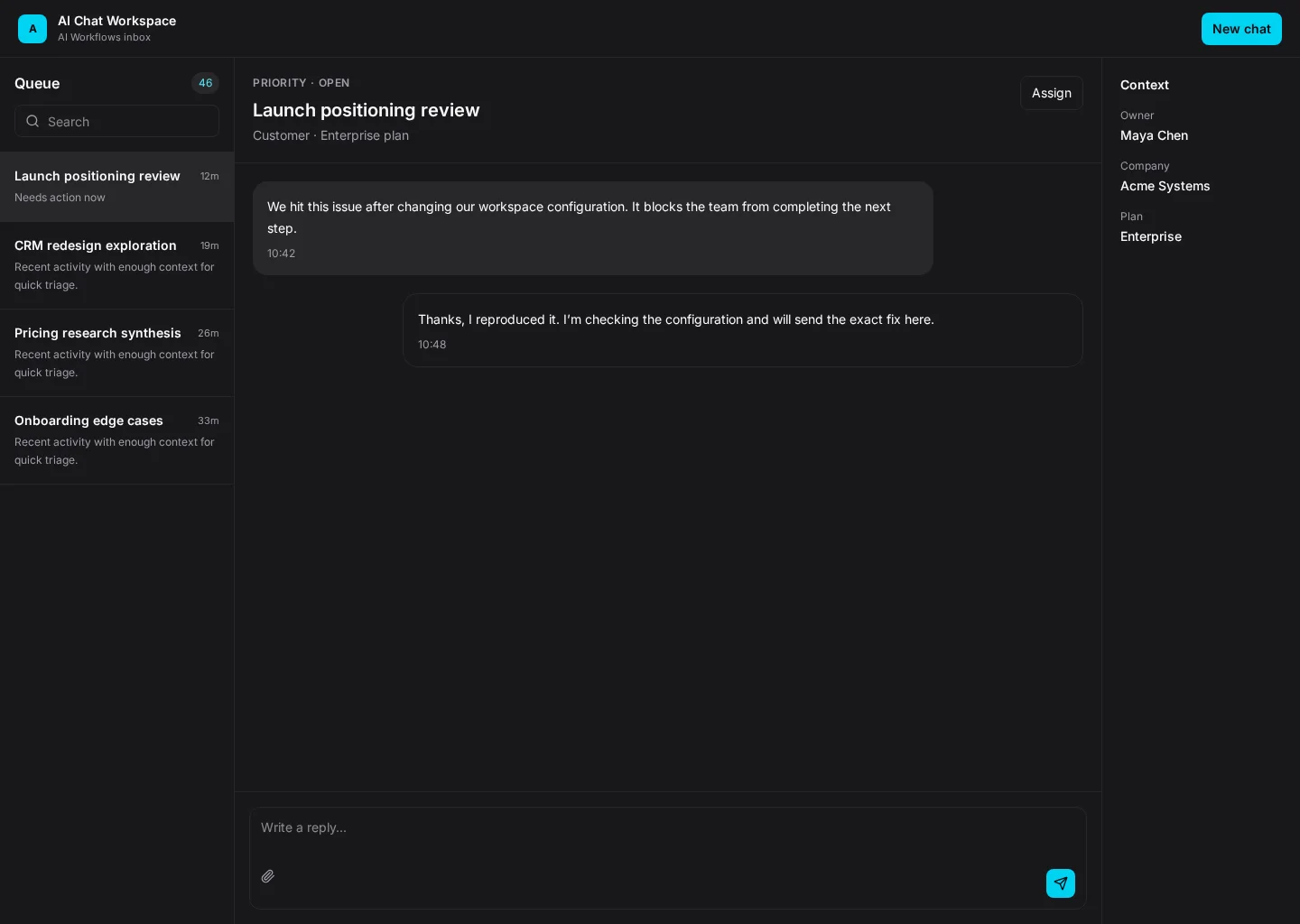 AI Chat Workspace UI template screenshot
