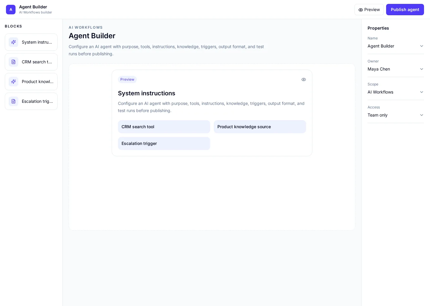 Agent Builder UI template screenshot