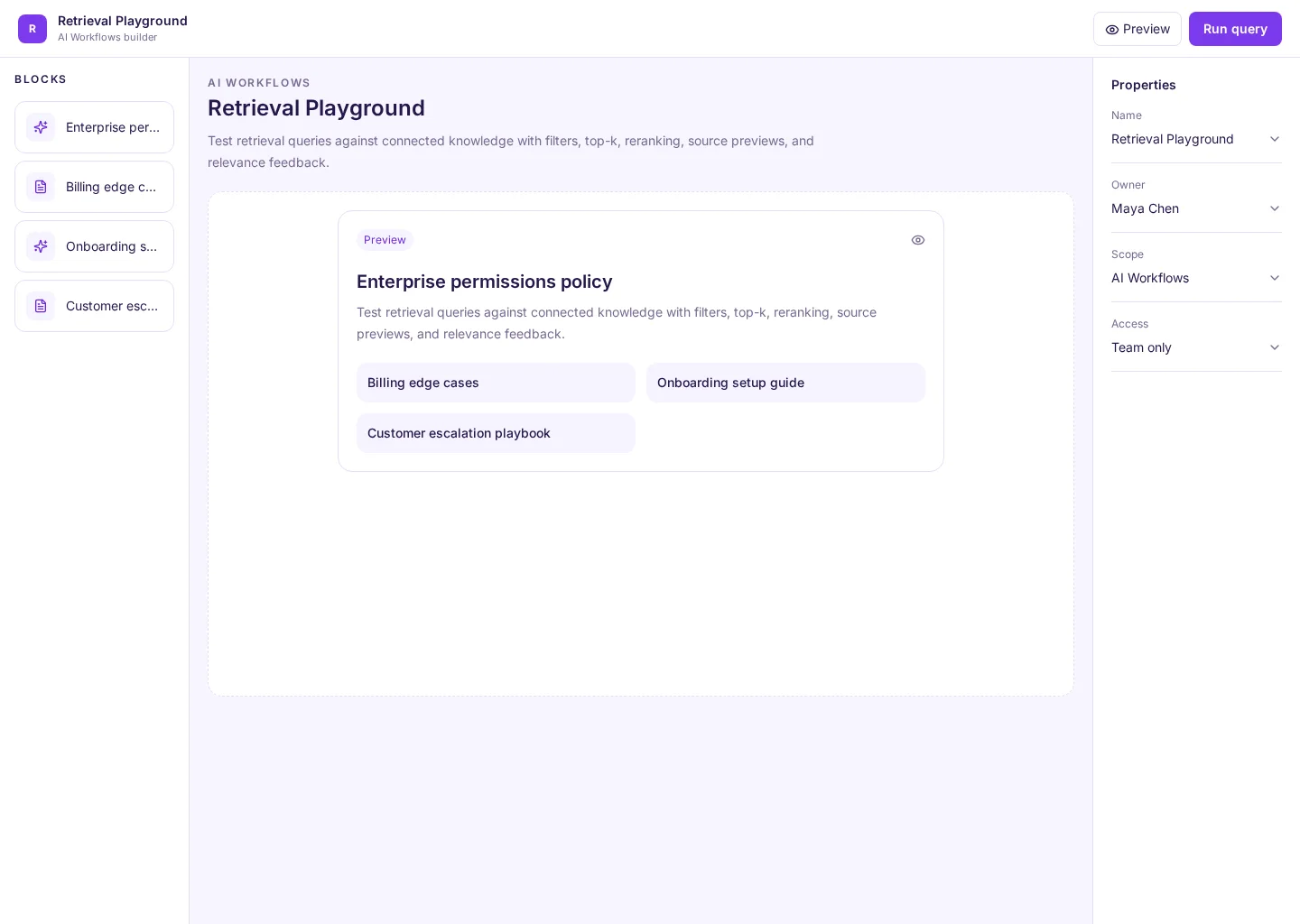 Retrieval Playground UI template screenshot