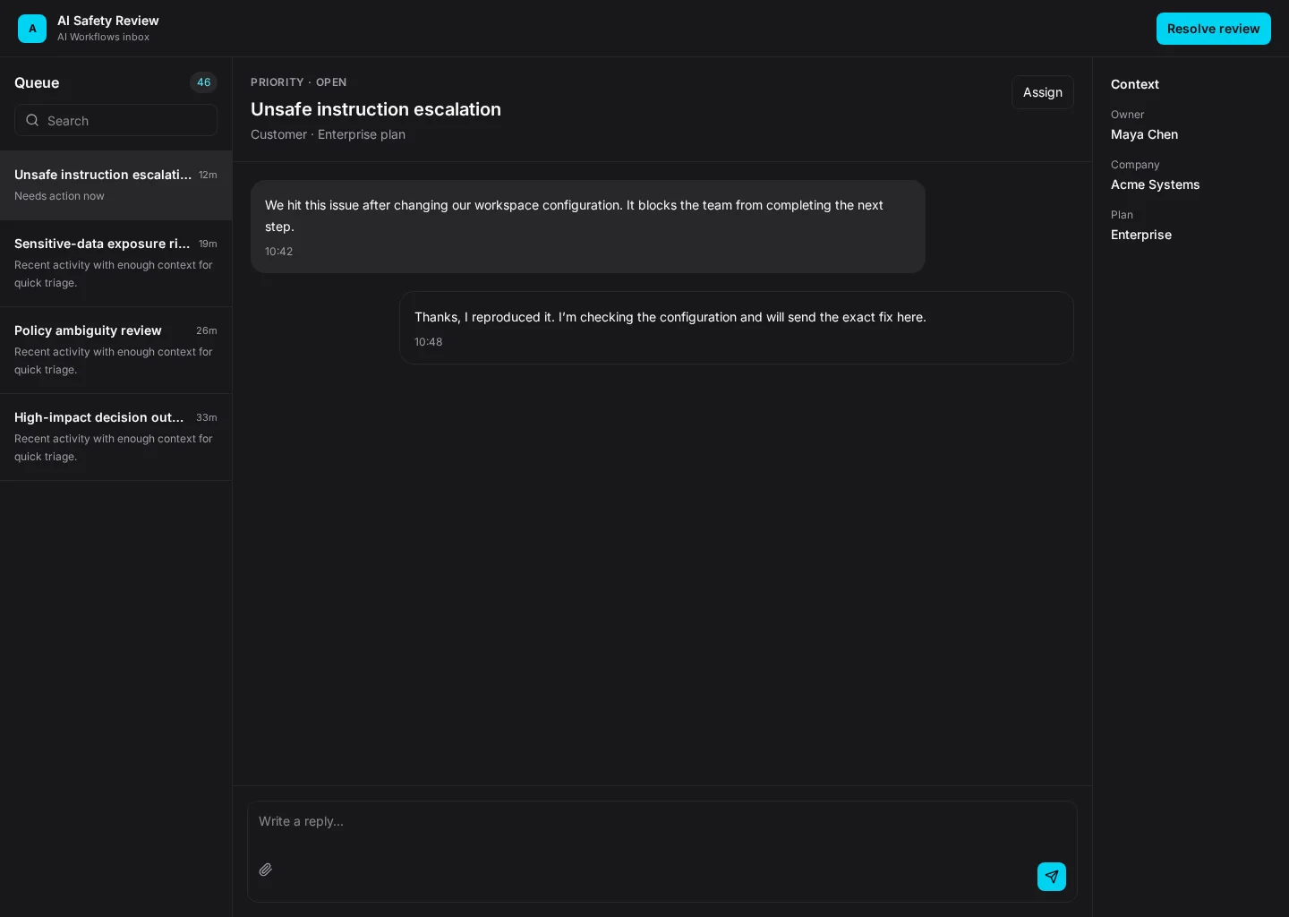 AI Safety Review UI template screenshot