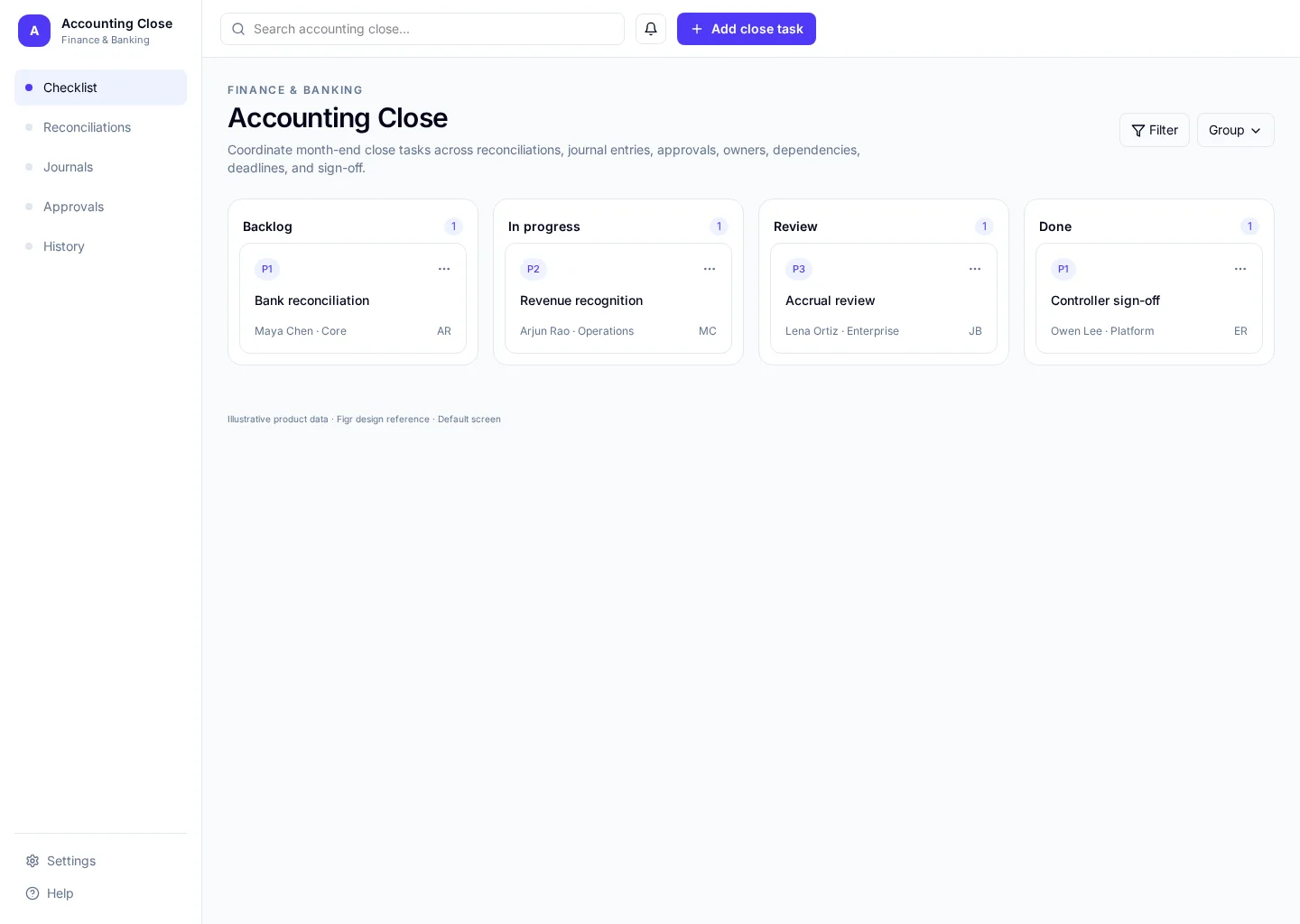 Accounting Close UI template screenshot