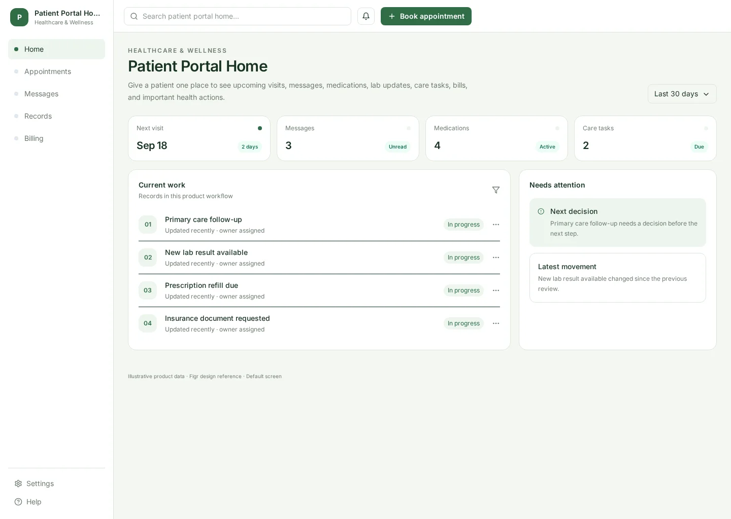 Patient Portal Home UI template screenshot