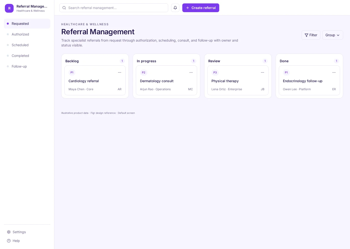 Referral Management UI template screenshot