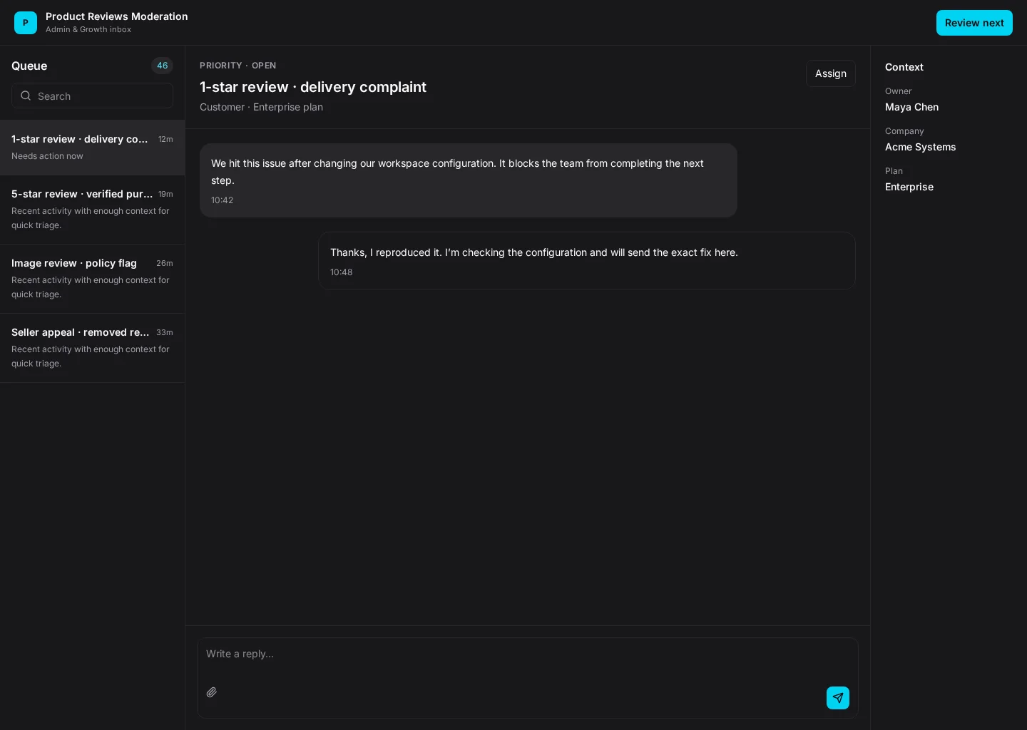 Product Reviews Moderation UI template screenshot
