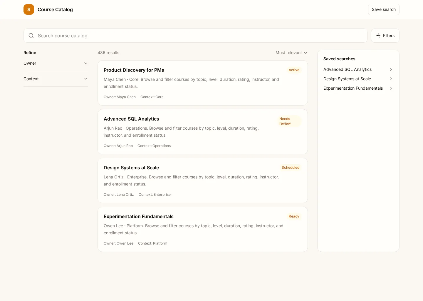 Course Catalog UI template screenshot