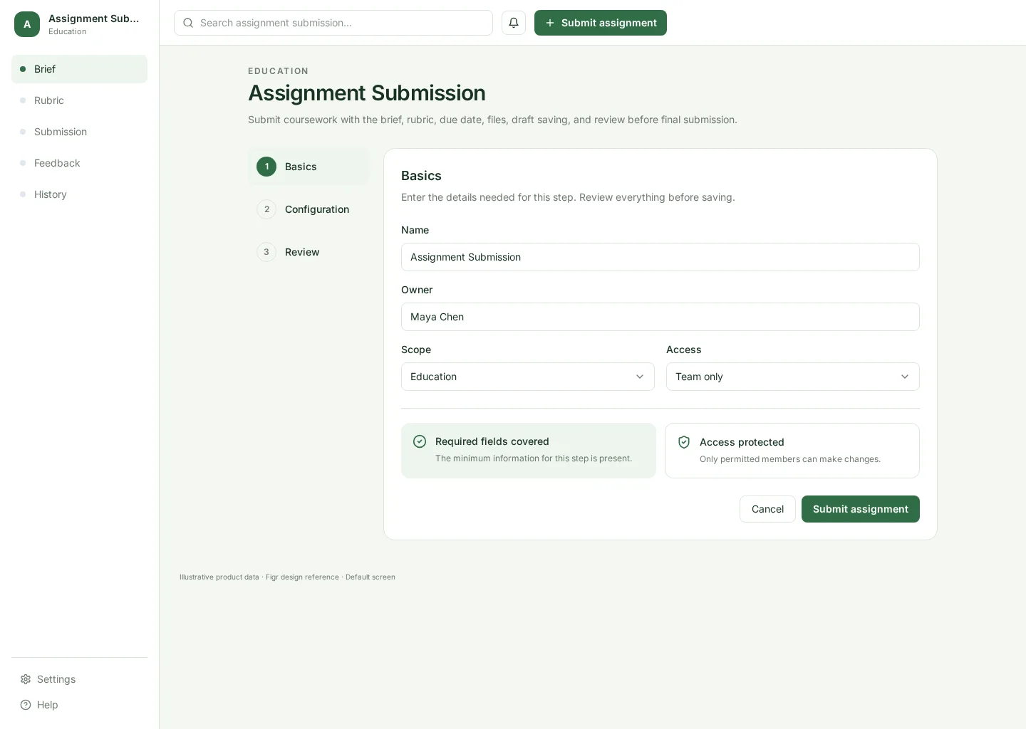 Assignment Submission UI template screenshot
