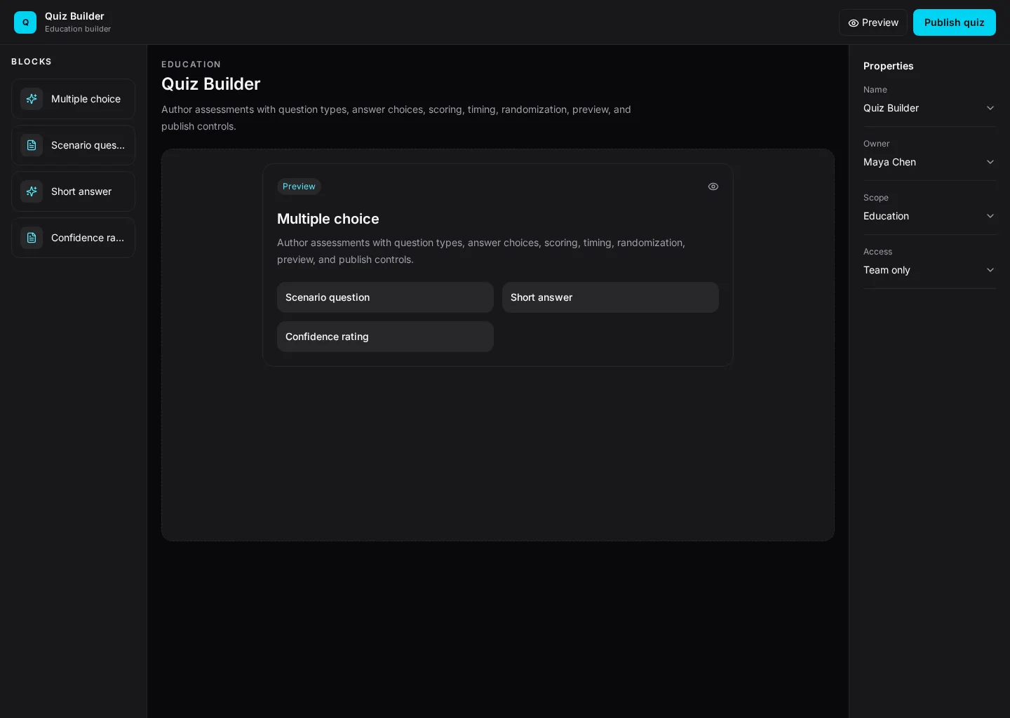 Quiz Builder UI template screenshot