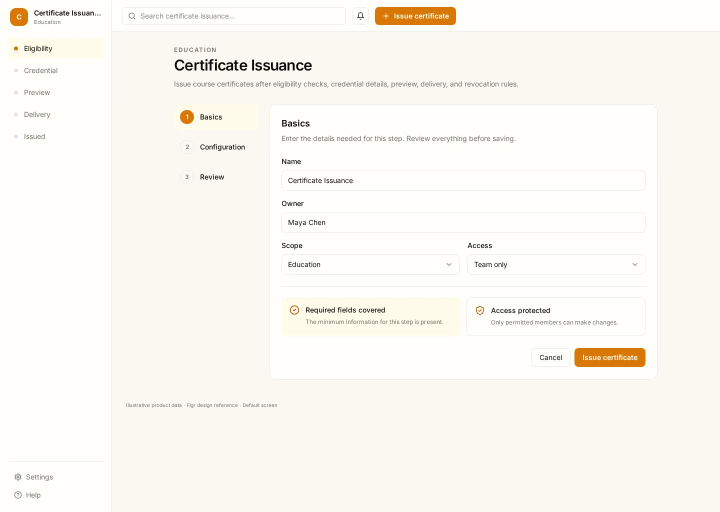 Certificate Issuance UI template screenshot