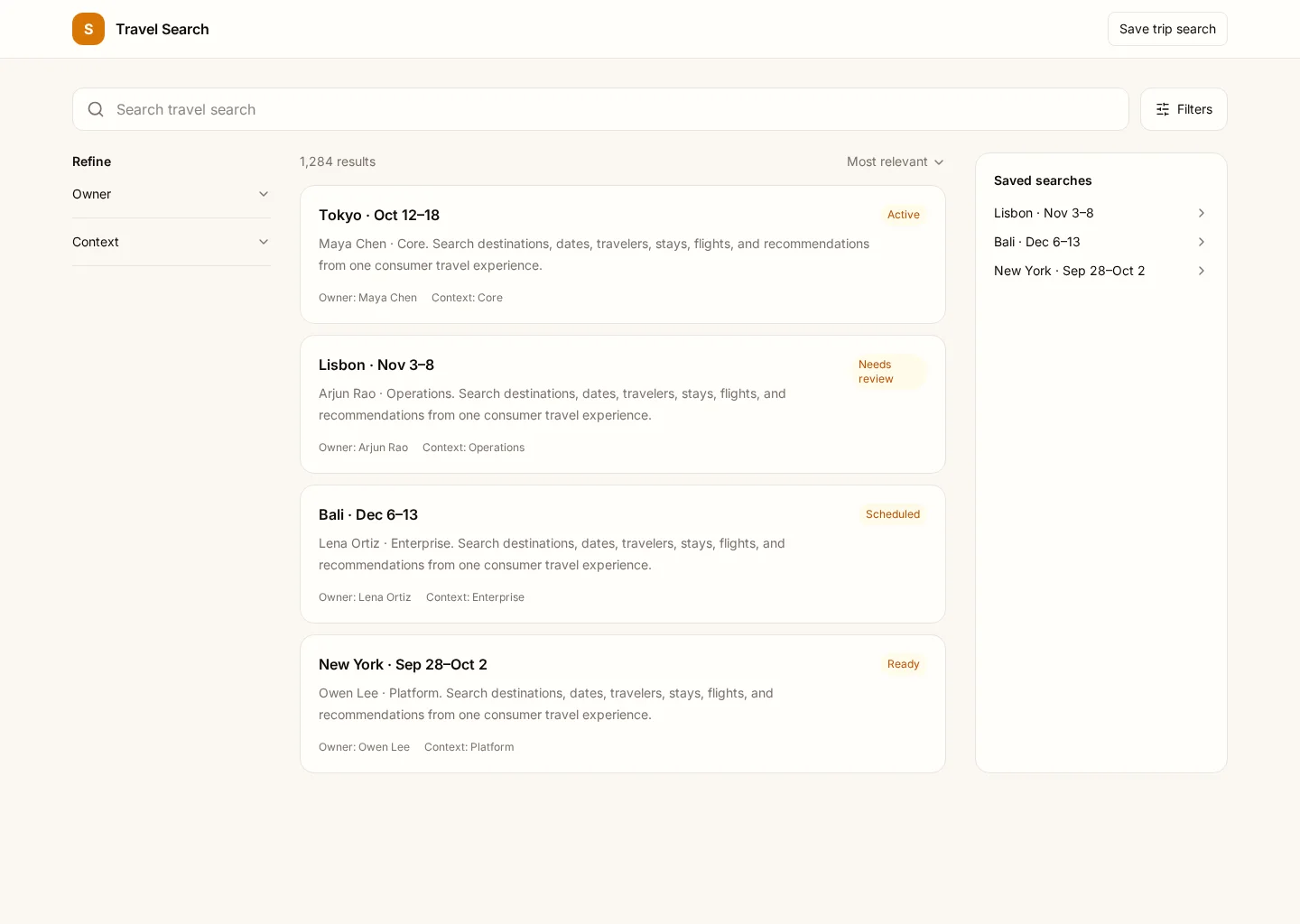 Travel Search UI template screenshot