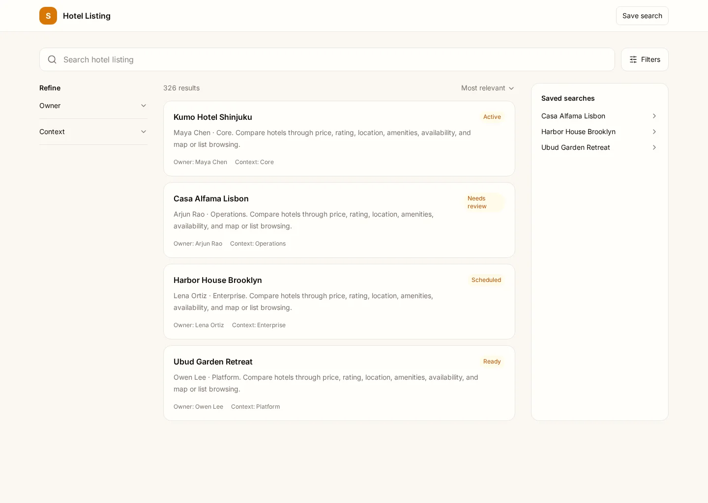 Hotel Listing UI template screenshot