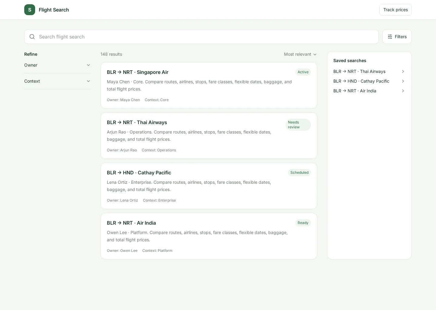 Flight Search UI template screenshot