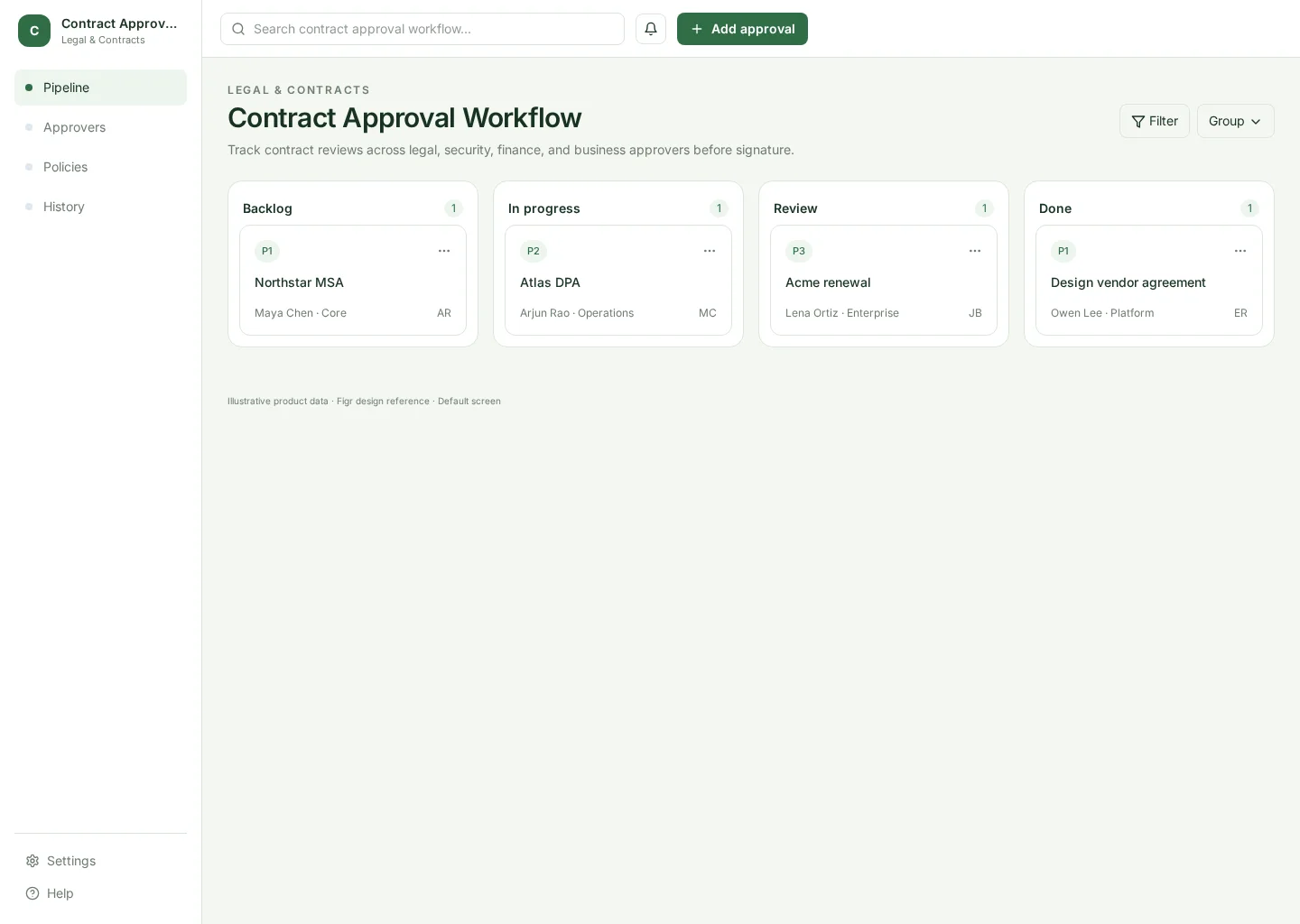 Contract Approval Workflow UI template screenshot