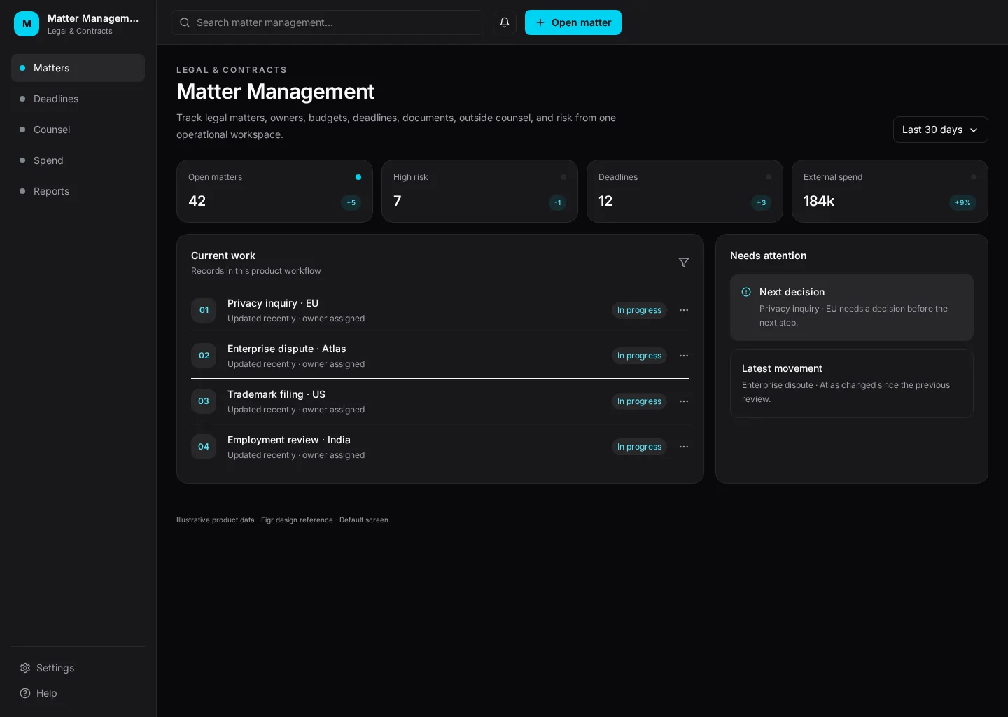 Matter Management UI template screenshot