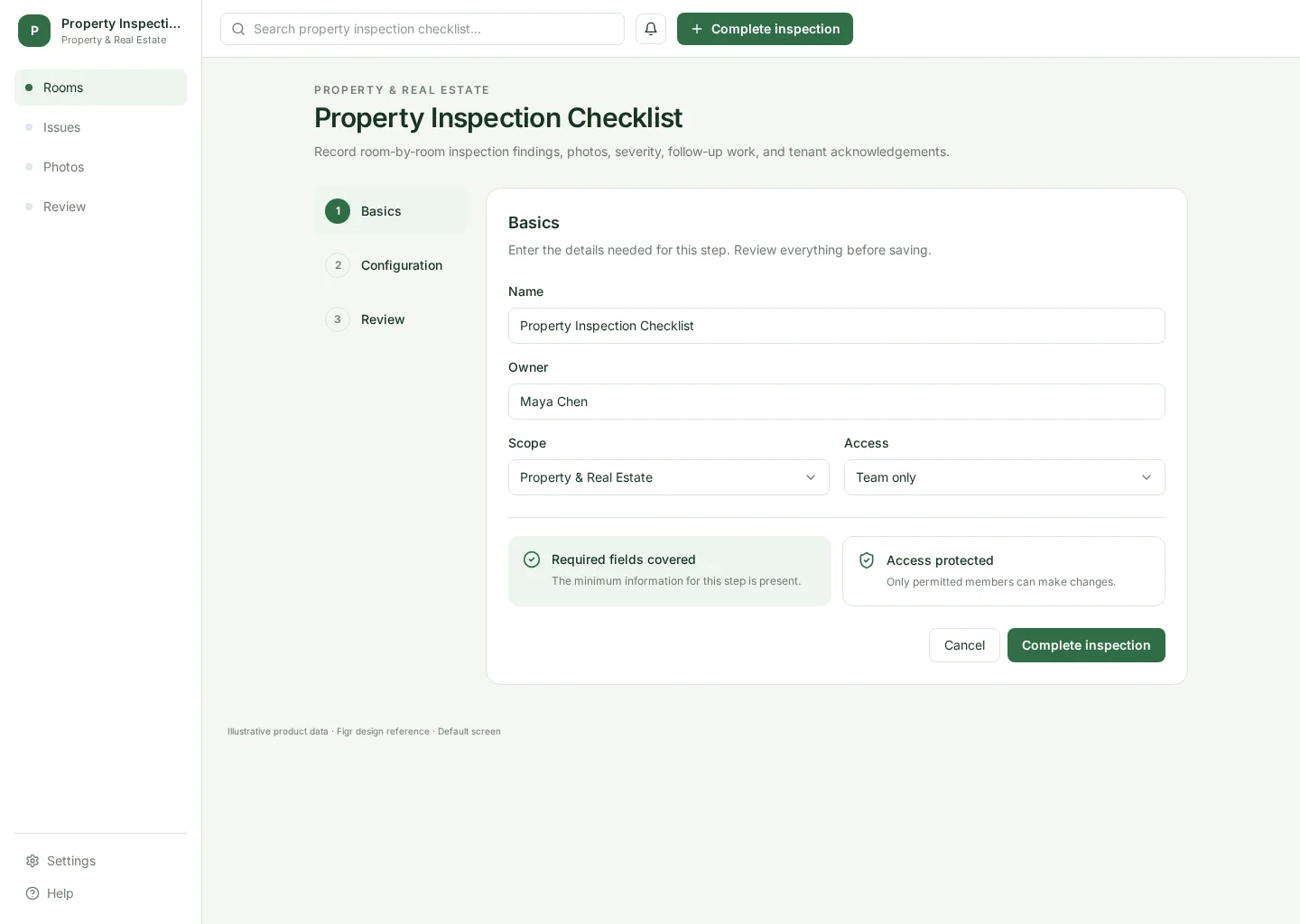 Property Inspection Checklist UI template screenshot