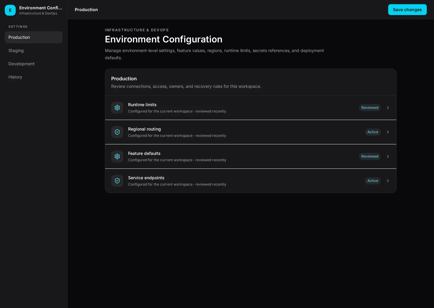 Environment Configuration UI template screenshot