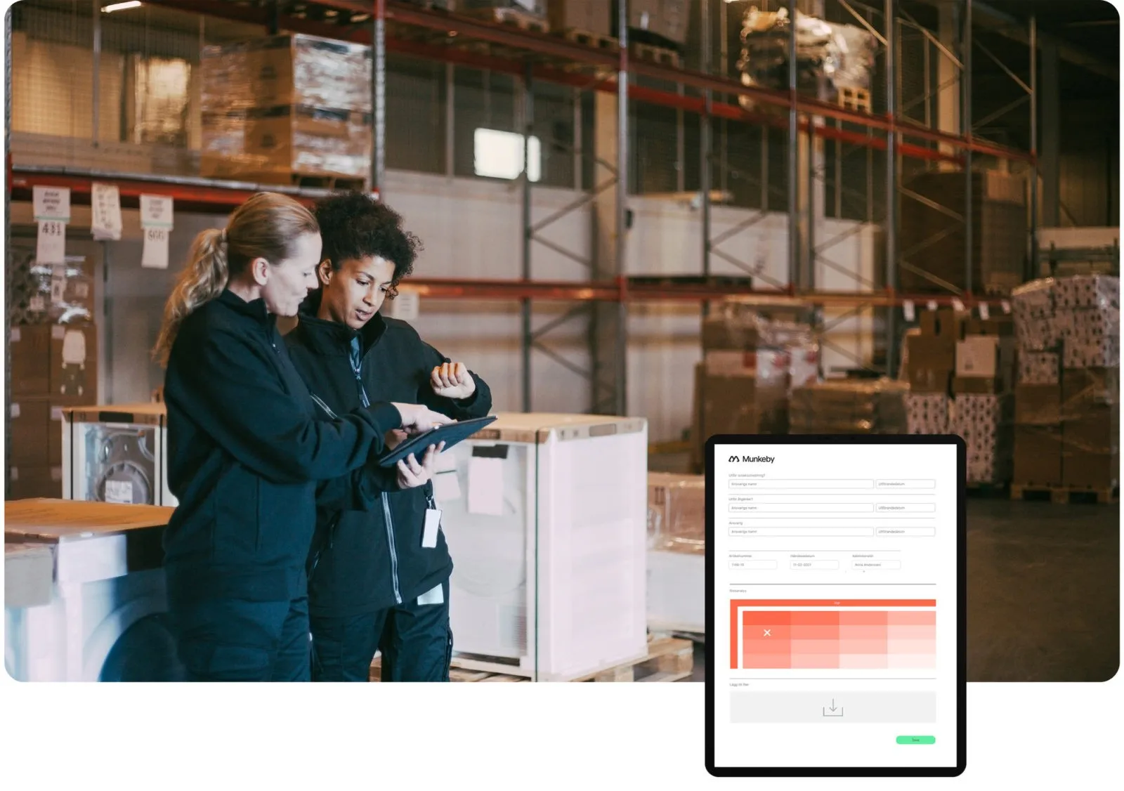 two woman looking up on the tablet for quality assurance