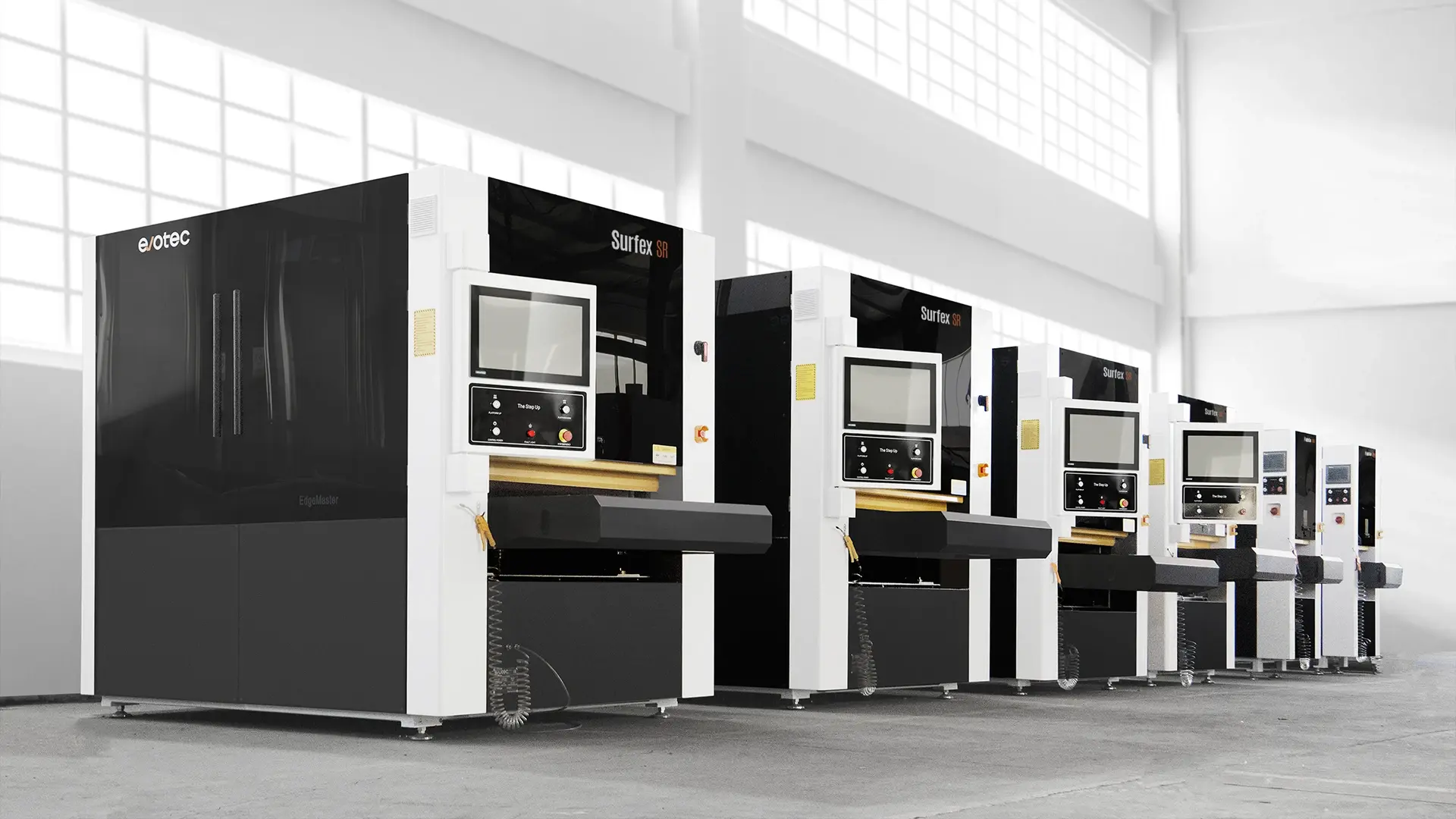 A group of Evotec machines lined up in a row