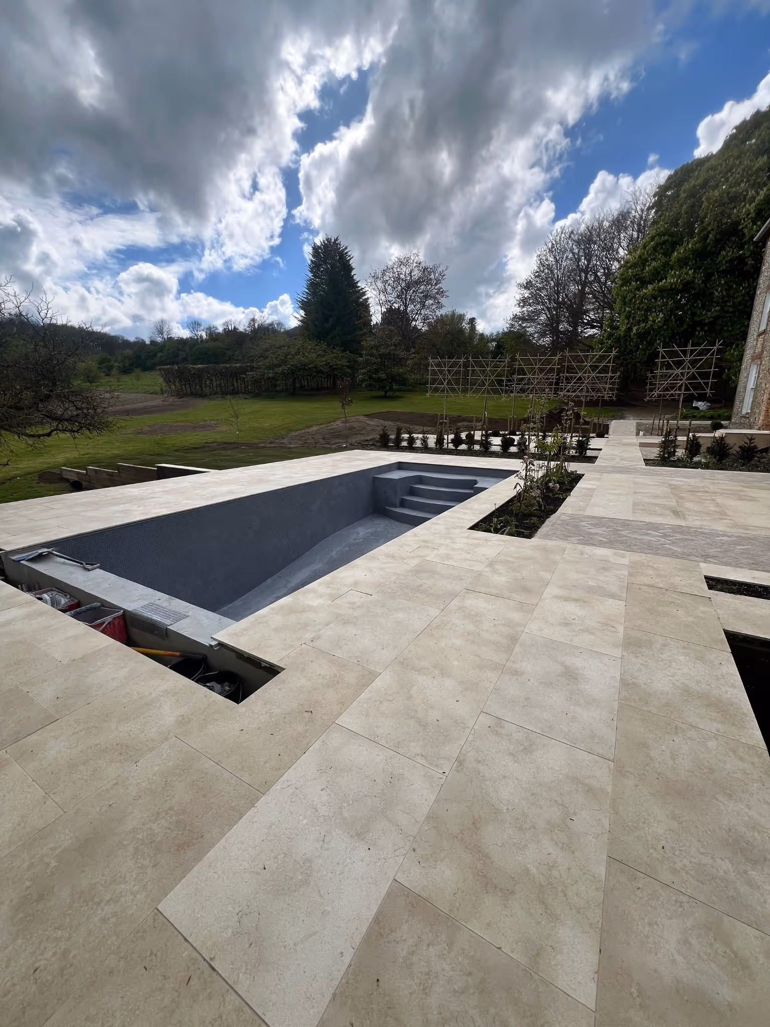 Elegant pool area with luxury floor tiling