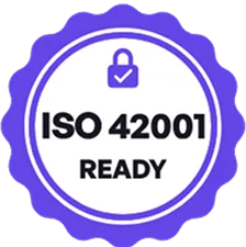 A purple circle with the word ISO 42001 ready written in white.