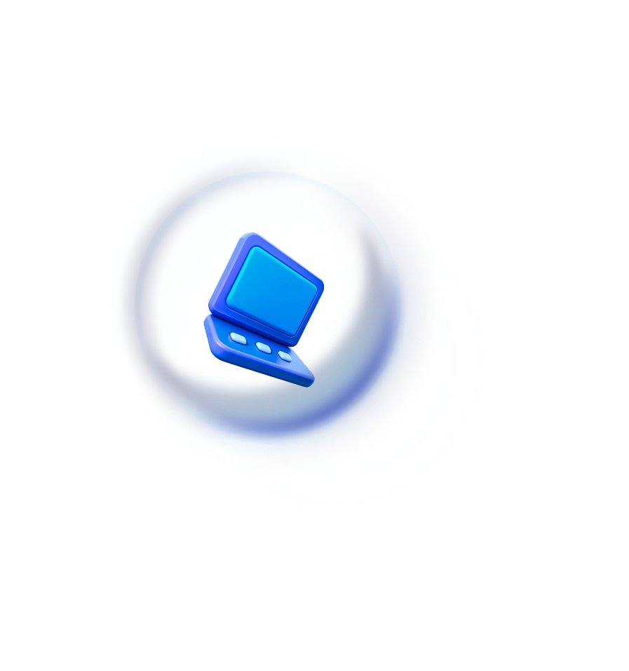 Blue laptop floating inside of a bubble