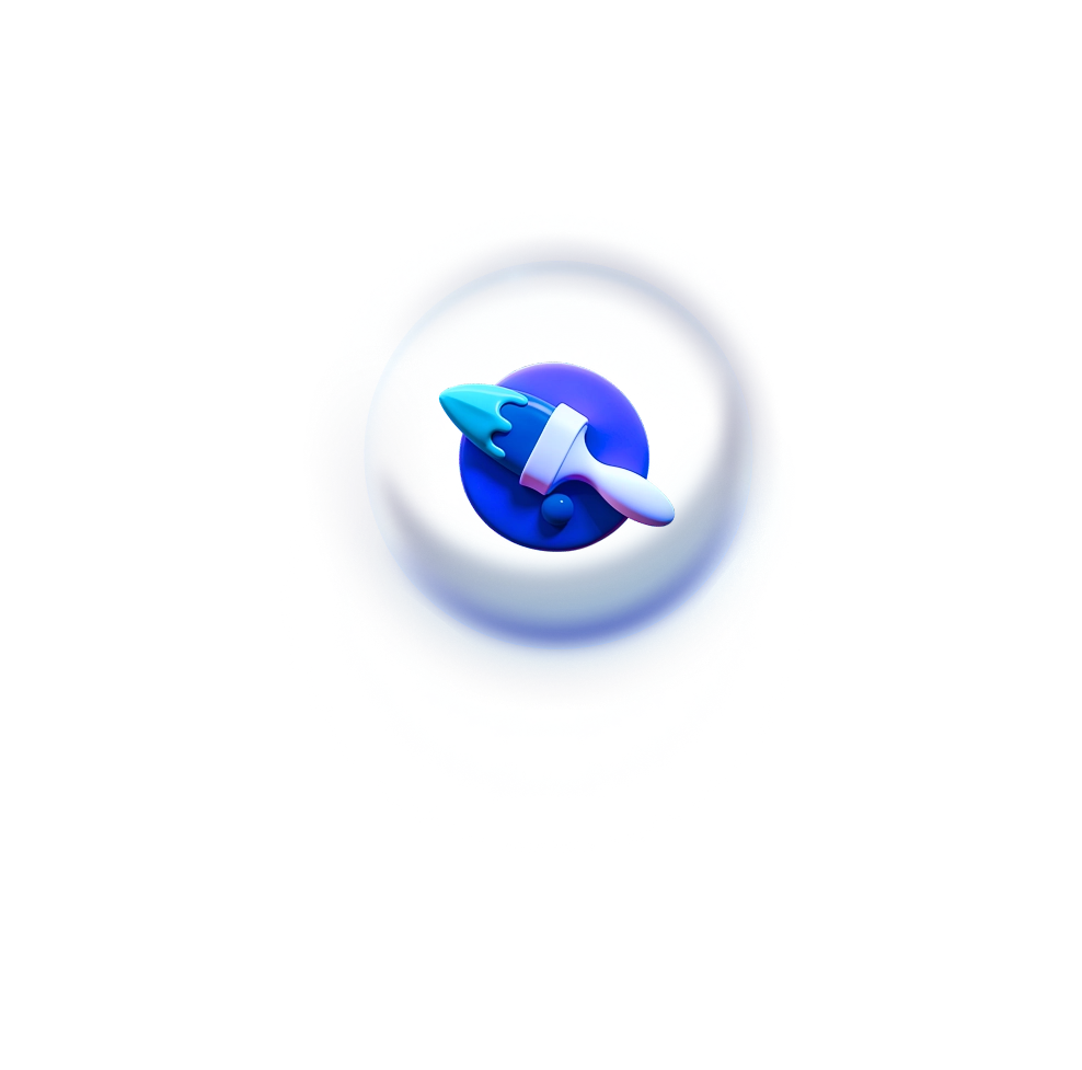 Paintbrush with blue paint on the tip of the brush floating inside of a bubble
