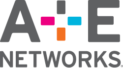 A&E Networks logo with pink, orange and blue coloured plus symbol in between the letters.