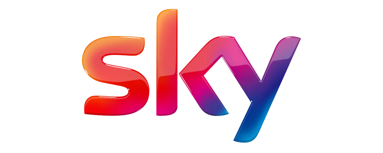 Sky logo with a glossy gradient color effect transitioning from red and orange to purple and blue.