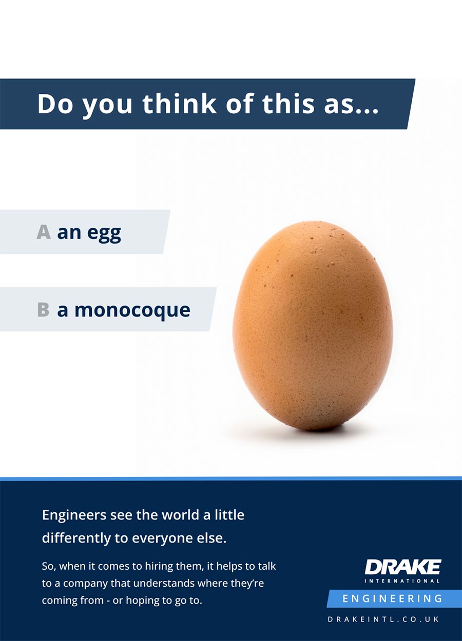 Picture of an egg. Headline: Do you think of this as a) an egg or b) a monocoque.