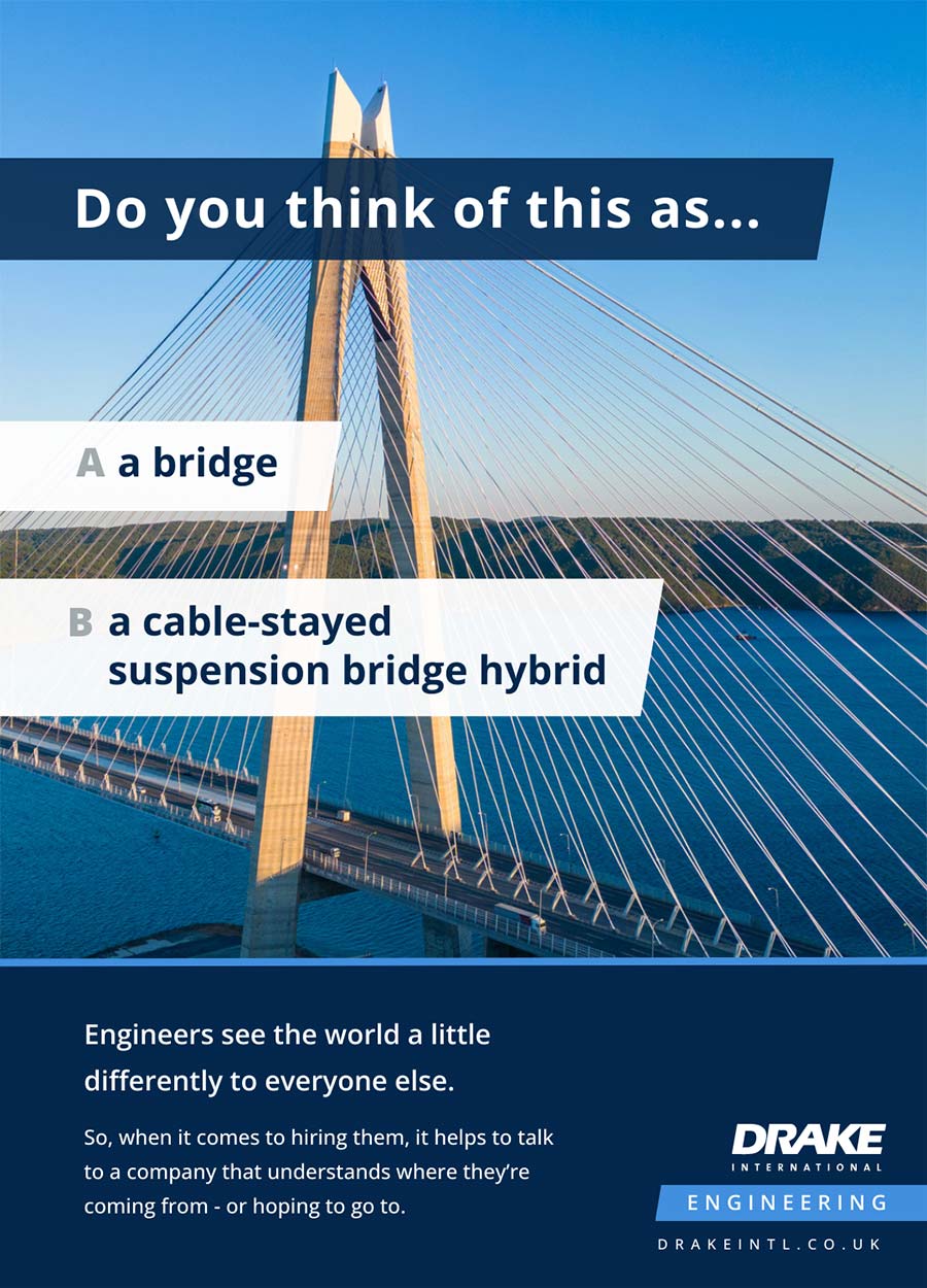 Picture of a bridge. Headline: Do you think of this as a) a bridge, or b) a cable-stayed suspension bridge hybrid. 