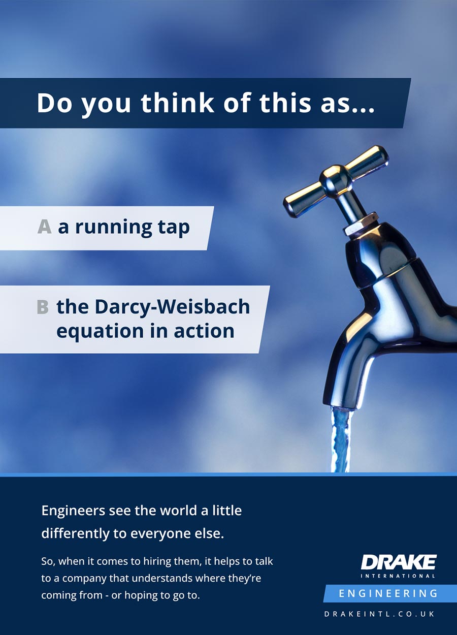 Picture of a tap. Headline: Do you think of this as a) a running tap, or b) the Darcy-Weisbach equation in action. 