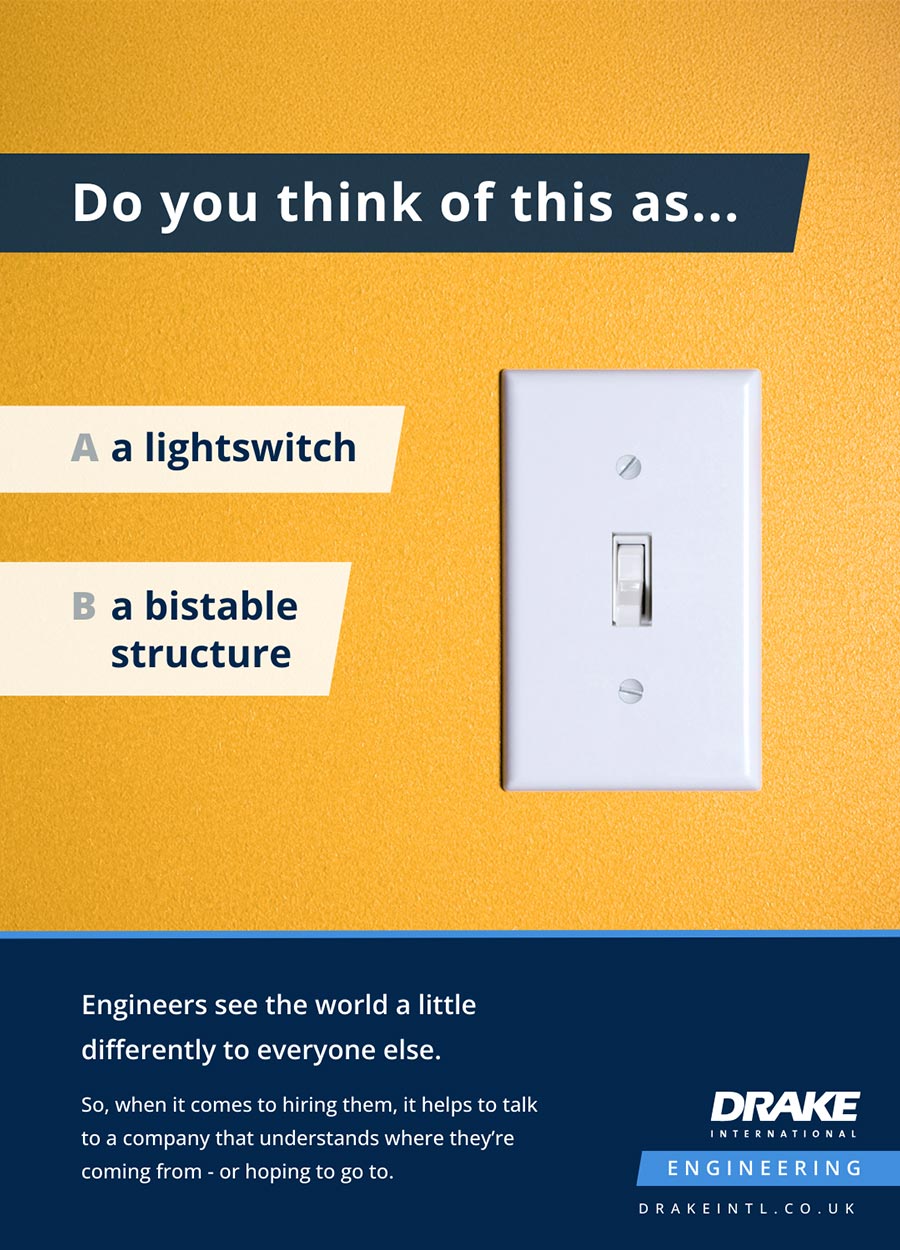 Picture of a lightswitch. Headline: Do you think of this as a) a lightswitch, or b) a bistable structure.