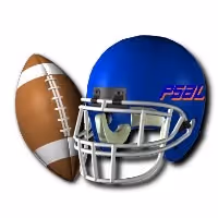 Football and blue helmet with faceguard