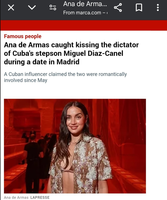Ana de Armas caught kissing the dictator of Cuba's stepson Miguel Díaz-Canel during a date in Madrid