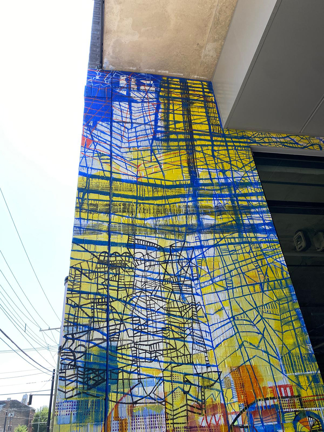 Nearly completed sections of the Freeport Row mural.