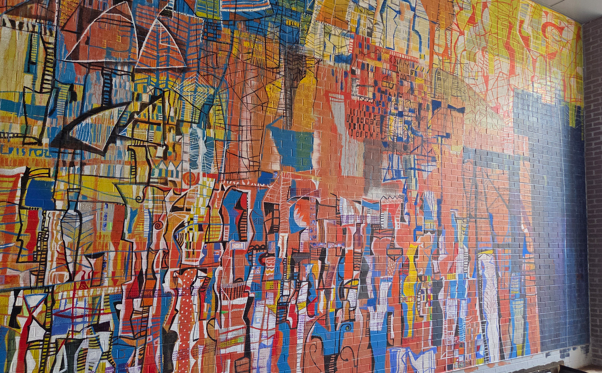 Nearly completed sections of the Freeport Row mural.