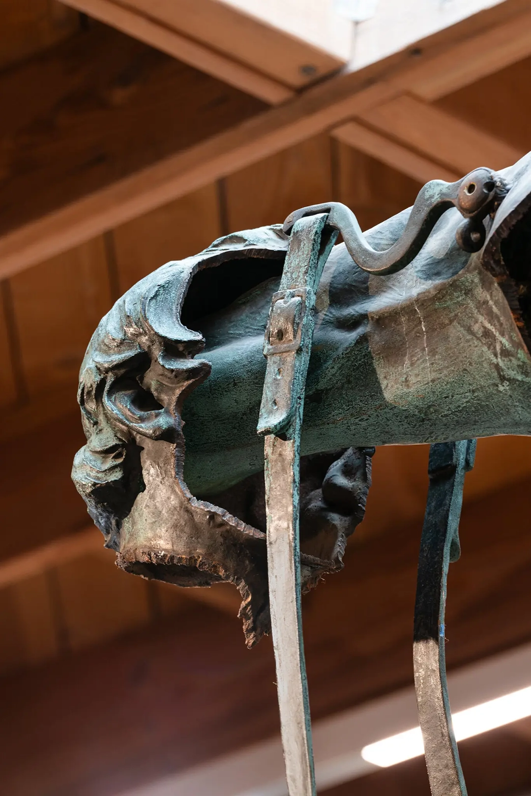 In Walker’s “Unmanned Drone,” at the Brick, the muzzle of the horse merges with Stonewall Jackson’s head, facing backward. Aleksey Kondratyev for The New York Times.