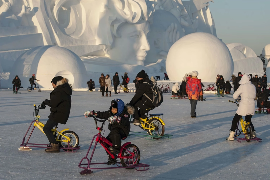 Tourists visit Harbin Sun Island park on January 5, 2019. The Atlantic.
