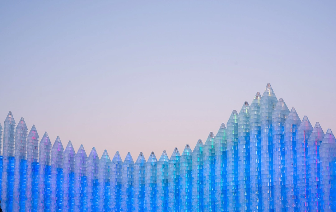 Illuminated ice sculptures. Opening day of the Harbin International Ice and Snow Festival, on January 5, 2019. The Atlantic.