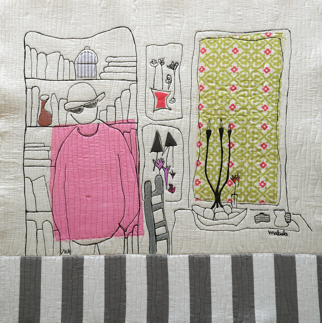 Mabelin Castellanos. It Takes a Man to Wear Pink  Thread, cloth and acrylic | 24 x 24 inches