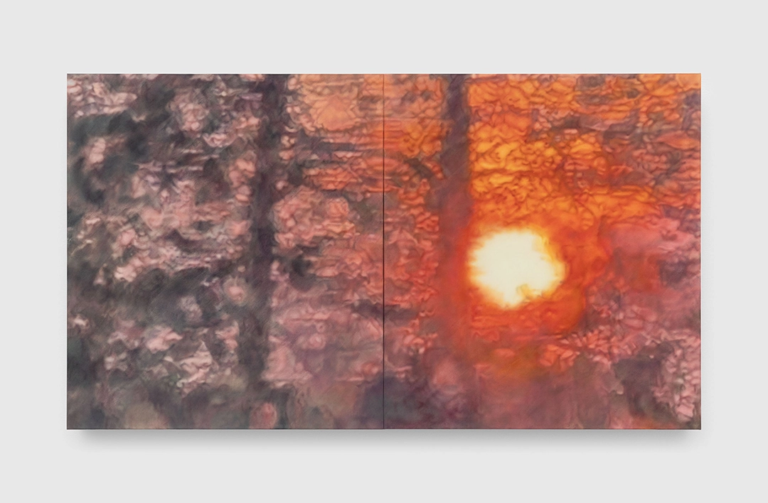 Midnight Sun, 2025, oil on canvas, diptych; each panel measures 70 7/8 x 63 inches (180 x 160 cm), overall dimensions 70 7/8 x 126 inches (180 x 320 cm); signed and dated verso.