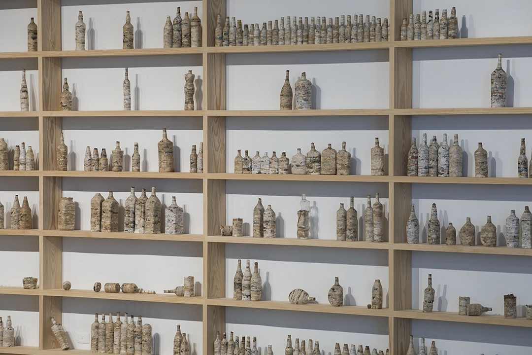 Embotellados (Bottled, detail), 2016 Compressed paper (books and magazines from the artist's personal library in Cuba...)